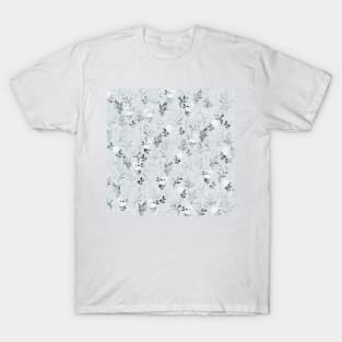 Gray Flowers Botanical Painting T-Shirt